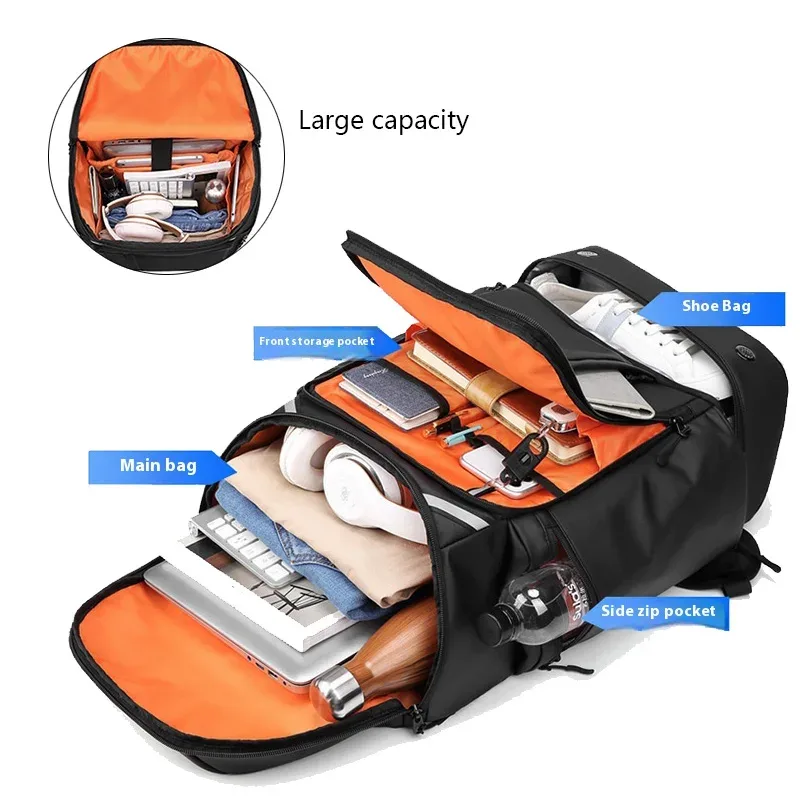 sac à dos de voyage de grande capacité pour hommes, sac à dos de randonnée imperméable de 50l avec sac à chaussures séparé, sac à dos pour ordinateur portable de travail