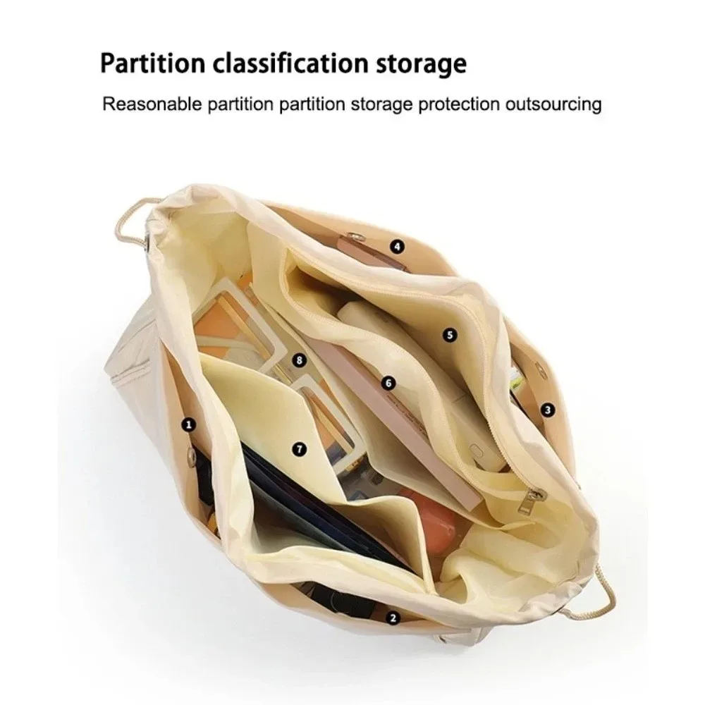 sac à cosmétiques multi-poches durable, trousse de toilette en nylon à cordon de serrage de grande capacité, sac de rangement multicouche de couleur unie unisexe