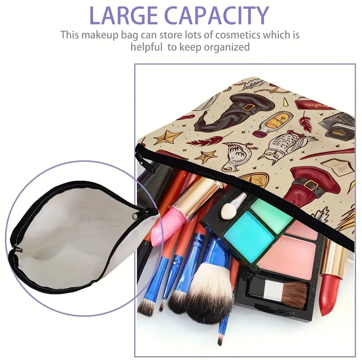 Trousse de maquillage Wizard 1 pièce, pochette cosmétique pliable et légère avec fermeture éclair, organisateur de voyage idéal et mignon, cadeau d'anniversaire