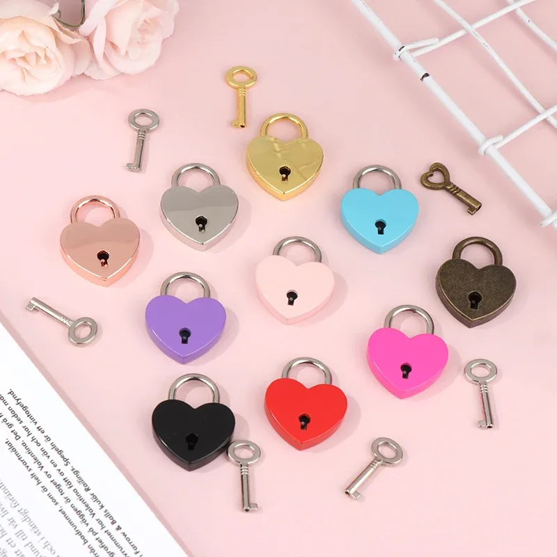 1 ensemble de cadenas en forme de cœur, matériel de verrouillage pour bagages, avec serrure à clé, pour voyage
