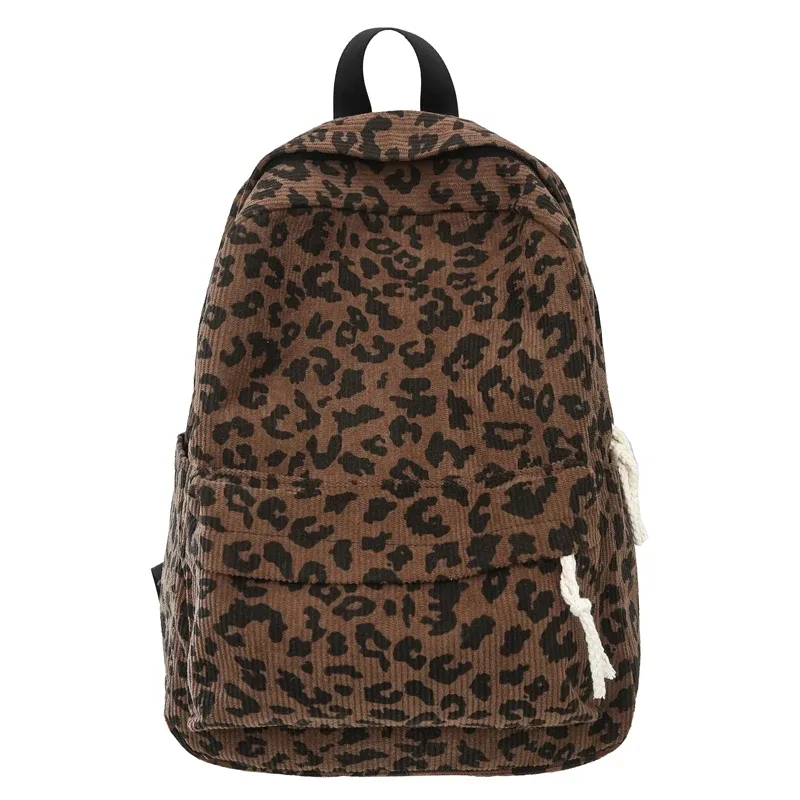 sac à dos à motif imprimé léopard en velours côtelé pour adolescents, sac d'école grande capacité, sac à dos décontracté pour ordinateur portable, sac de voyage, sac à dos pour livres