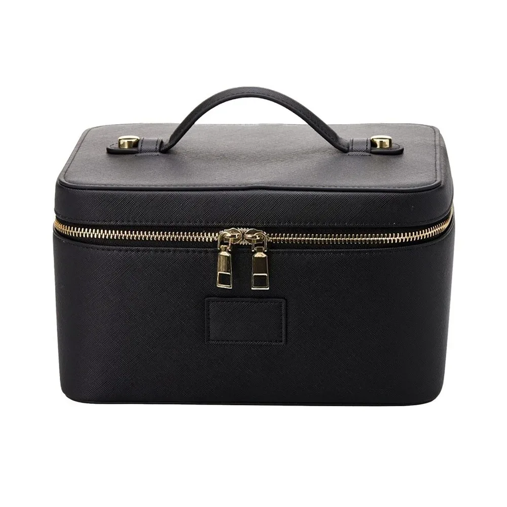 nouvelle trousse de maquillage en cuir pu, grande capacité, forme carrée, trousse de toilette imperméable, séparateur amovible, organiseur de maquillage, étui de voyage