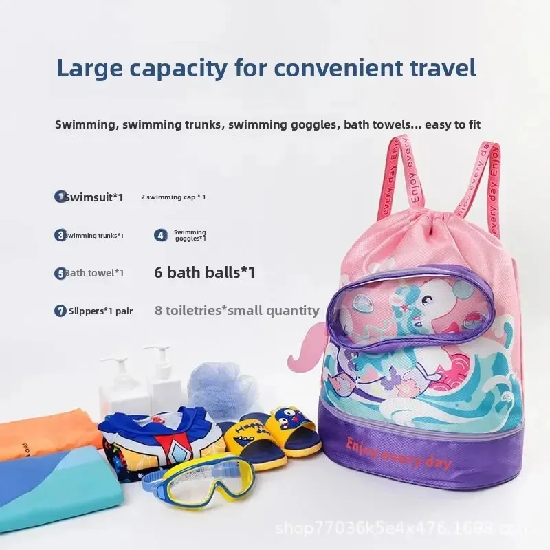 sac de natation pour enfants étudiant mignon dessin animé double épaule sac à dos poche mâle femme séparation étanche stockage b