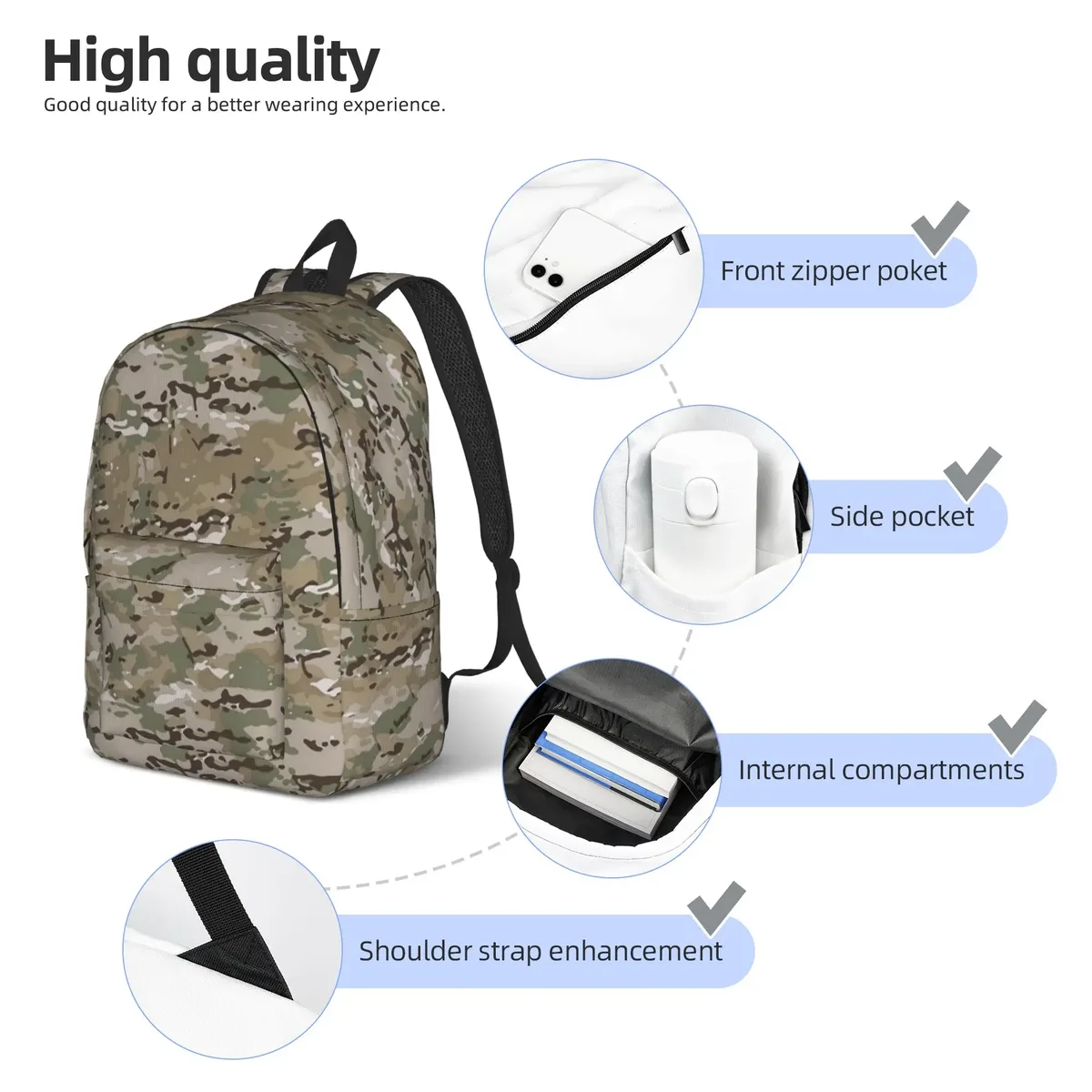 sac à dos multicam pour hommes et femmes, sac à dos léger pour étudiants et professionnels, camouflage militaire, sacs en toile pour ordinateur portable