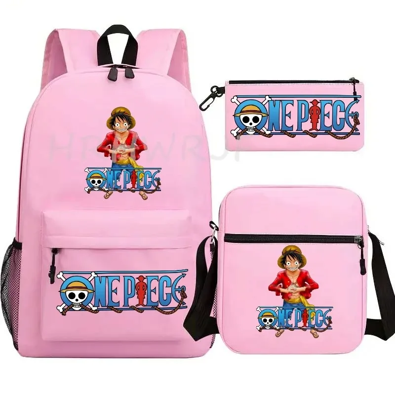 sac à dos anime one piece monkey d. luffy, grande capacité, décontracté, pour étudiants, sac d'école, 3 pièces, léger, pour femmes et hommes, voyage, mochilas décontractées