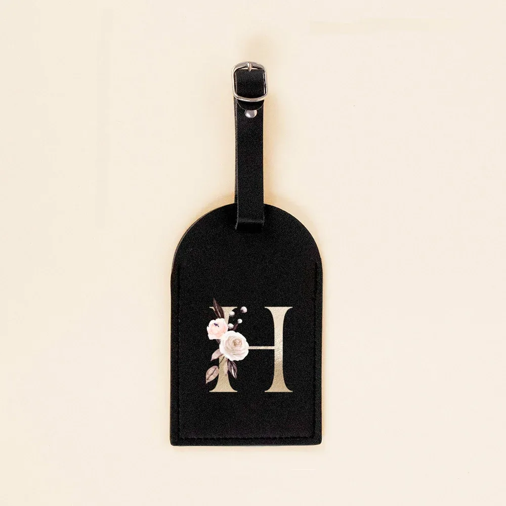 étiquette de bagage initiale en cuir pu pour valise, sac à main, étiquette de sac de voyage, étiquette de valise avec carte nominative et couverture de confidentialité