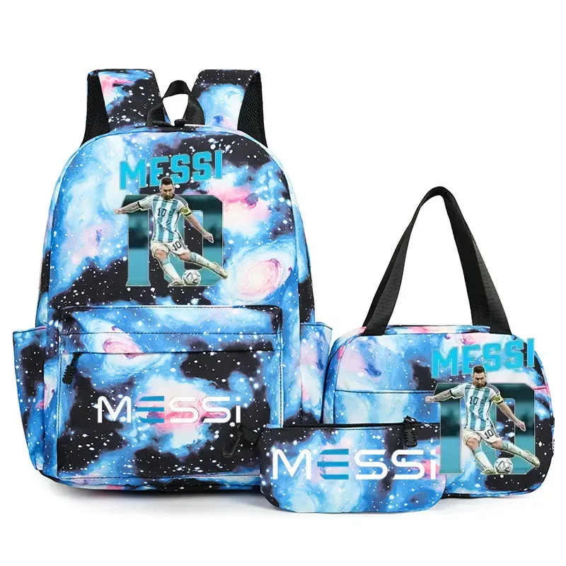 sacs à dos de voyage et d'extérieur imprimés football messi pour femmes et filles, avec sacs à lunch, légers, pour adolescents, pour ordinateur portable, mochila