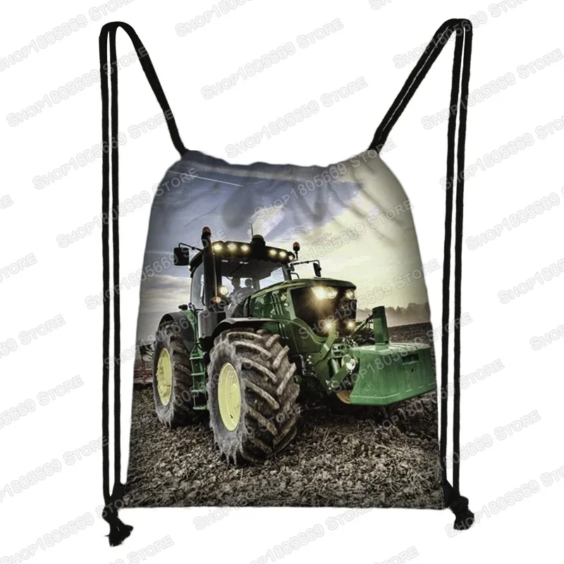 sac à dos à imprimé tracteur pour enfant, sac à dos avec cordon de serrage pour garçon et fille