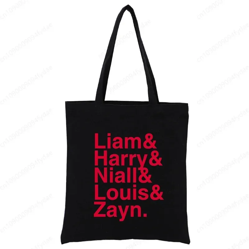 sac à bandoulière en toile pour femmes, sac à main personnalisé one direction, fourre-tout décontracté, réutilisable, grande capacité, sac de shopping noir