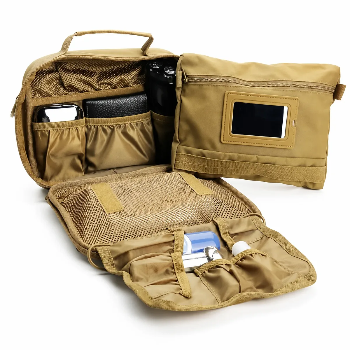 trousse de toilette tactique pour hommes, trousse de rasage et d'hygiène suspendable utilitaire pour voyage, pochette tactique molle edc