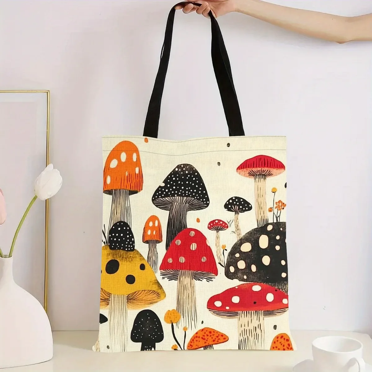 Sac fourre-tout chic à imprimé champignons - Sac à bandoulière spacieux et durable pour le shopping