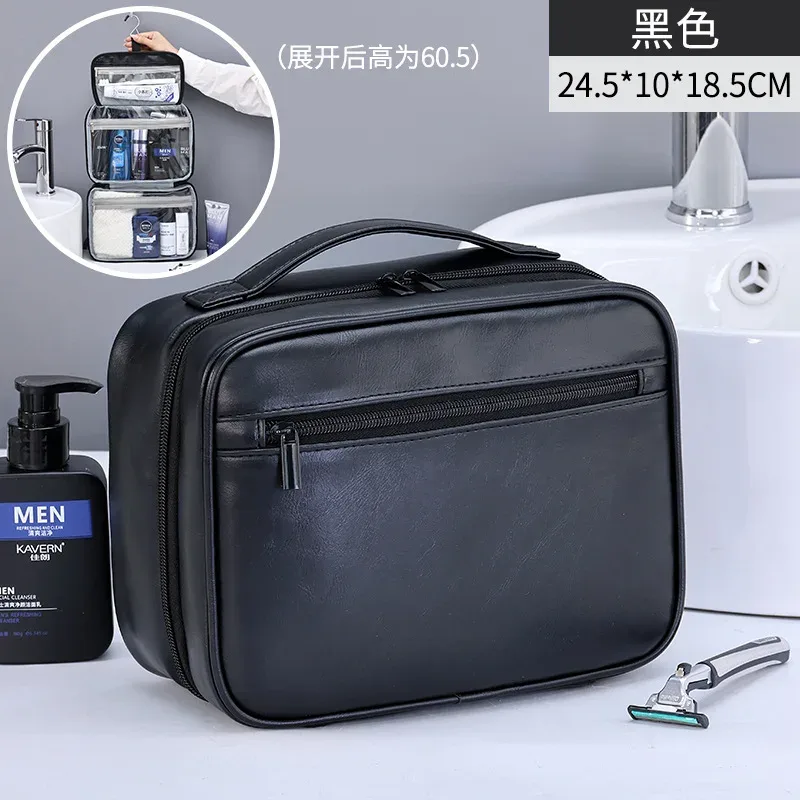sac de rangement portable en cuir pu pour hommes et femmes, sac de rangement d'affaires à fermeture éclair, organisateur de produits de toilette, sac à cosmétiques de voyage, pochette de lavage étanche suspendue