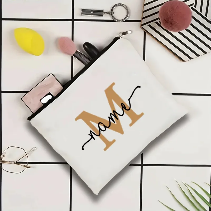 jolie pochette organisatrice en toile, sac de voyage pour cosmétiques et maquillage, trousse de toilette essentielle pour mariage, cadeau d'anniversaire pour enseignant avec nom personnalisé