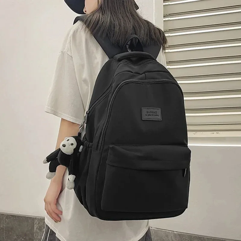Sac à dos de couleur unie pour femmes, sac de livre d'université multi-poches, sacs à dos décontractés pour ordinateur portable, cartable pour hommes et adolescentes, sacs d'école pour filles
