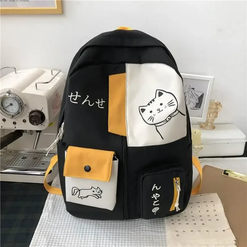 sac à dos coréen mignon chat de dessin animé pour femmes, cartable pour lycéens, grande capacité, sac à dos de voyage étanche en nylon