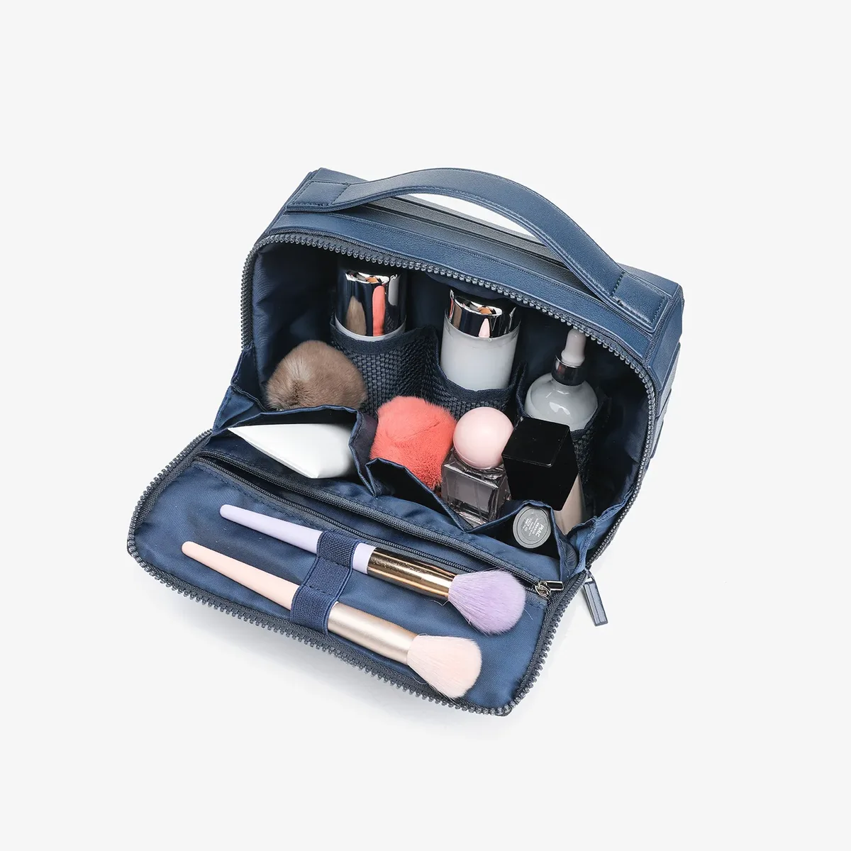 nouvelle trousse de toilette portable grande capacité à rayures 2026 pour femme – organisateur de maquillage multifonctionnel