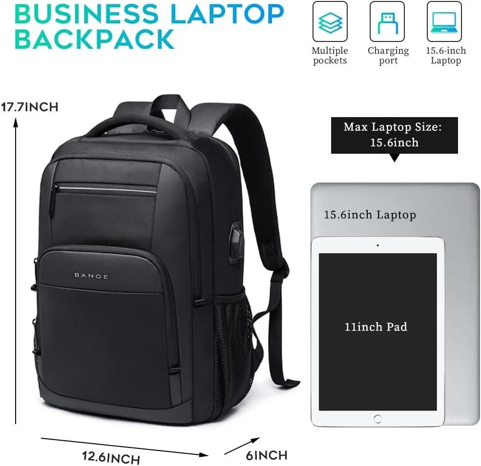 bange sac à dos de voyage étanche avec port de chargement usb adapté aux sacs à dos d'ordinateur portable de 15,6 pouces pour hommes et femmes, sacs d'école pour adolescents