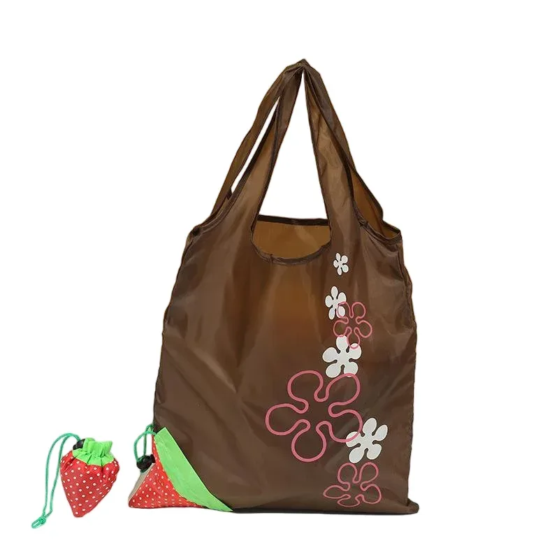 sac fourre-tout pliable en forme de fraise, sac à bandoulière de shopping créatif, sac de rangement portable écologique en polyester