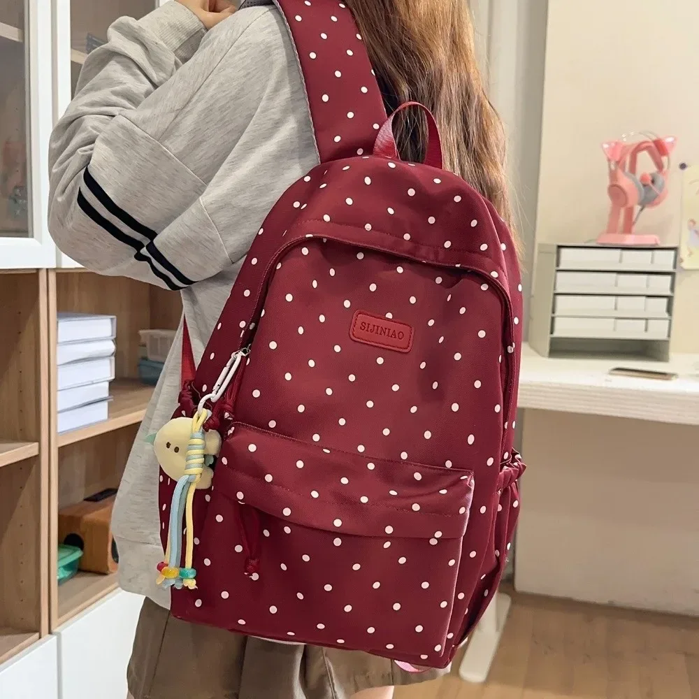 sac à dos léger et mignon à pois, style minimaliste, double bretelle, grande capacité, durable, pour étudiants
