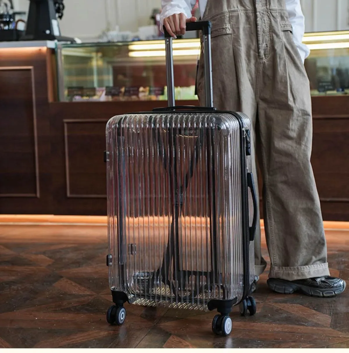 valise à main transparente pour pc, sac de chariot à bagages de cabine de 20 pouces sur roues, bagages roulants à la mode