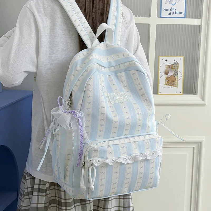 Sac à dos à pois et rayures pour étudiants, Mochila Commuter, Mochilas Mujer, sacs à dos grande capacité, sac à dos en dentelle pour adolescentes, Bolsas Feminina