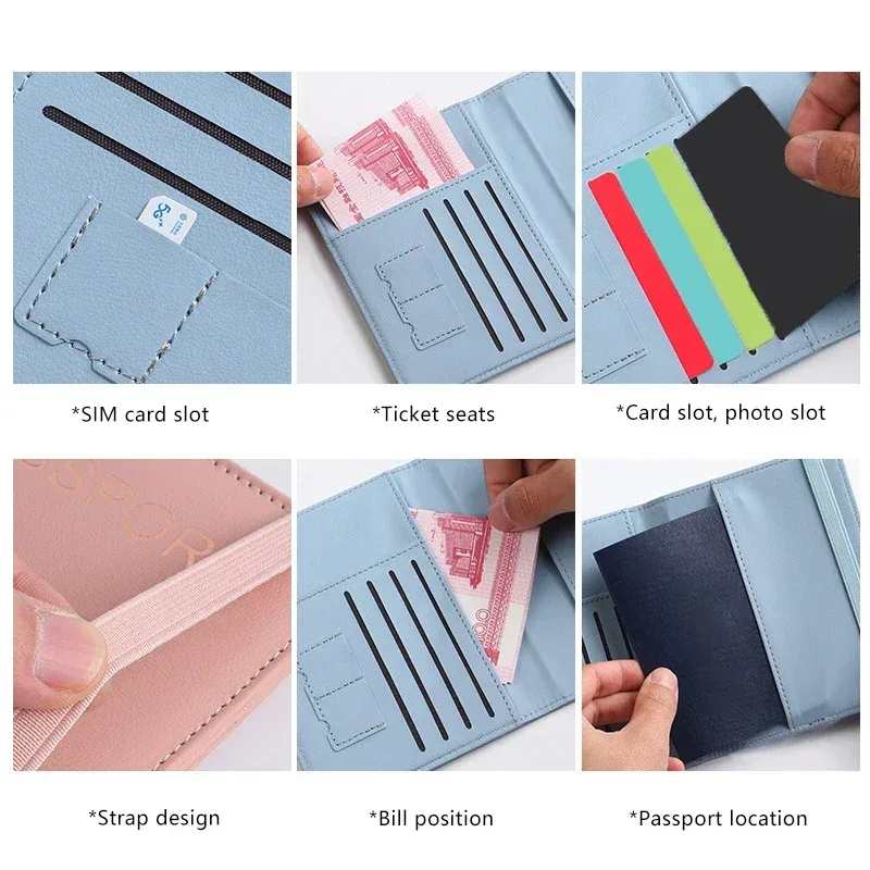 porte-passeport étanche, étui de voyage en cuir pu, portefeuille pour cartes de crédit, mignon livre de passeport pour femmes/hommes