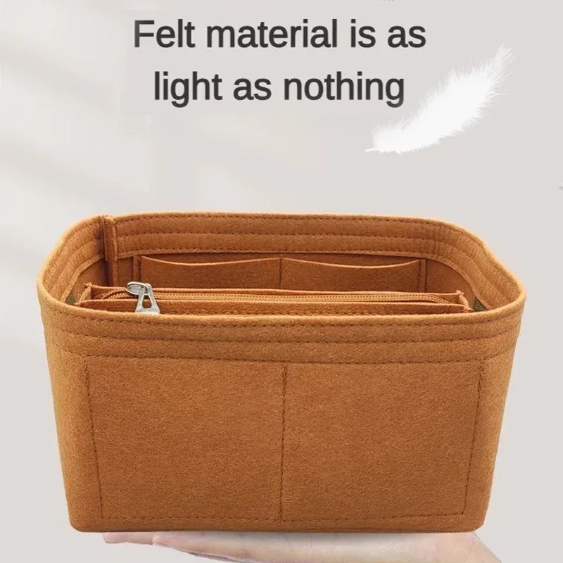 organisateur insérer sac de rangement intérieur feutre sac à main shaper stockage cosmétique insérer sac à main avec fermeture éclair adapté pour h picotin 18 22