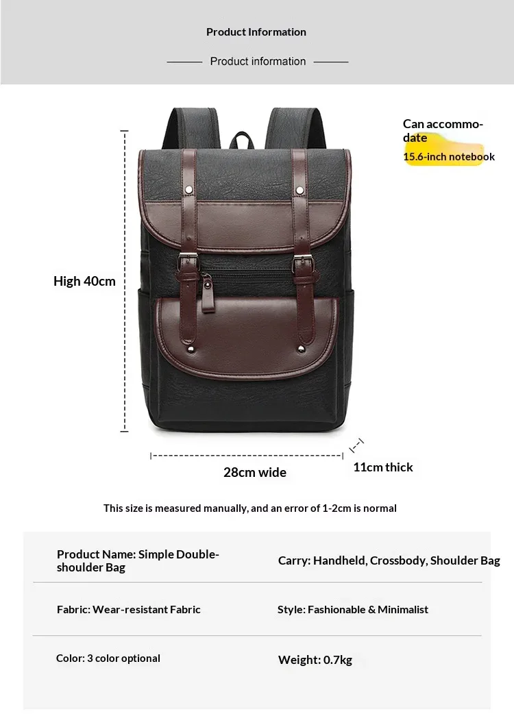 sac à dos décontracté en cuir pu 15.6 pouces, sac à dos de voyage pour ordinateur portable d'affaires, cartable multi-poches
