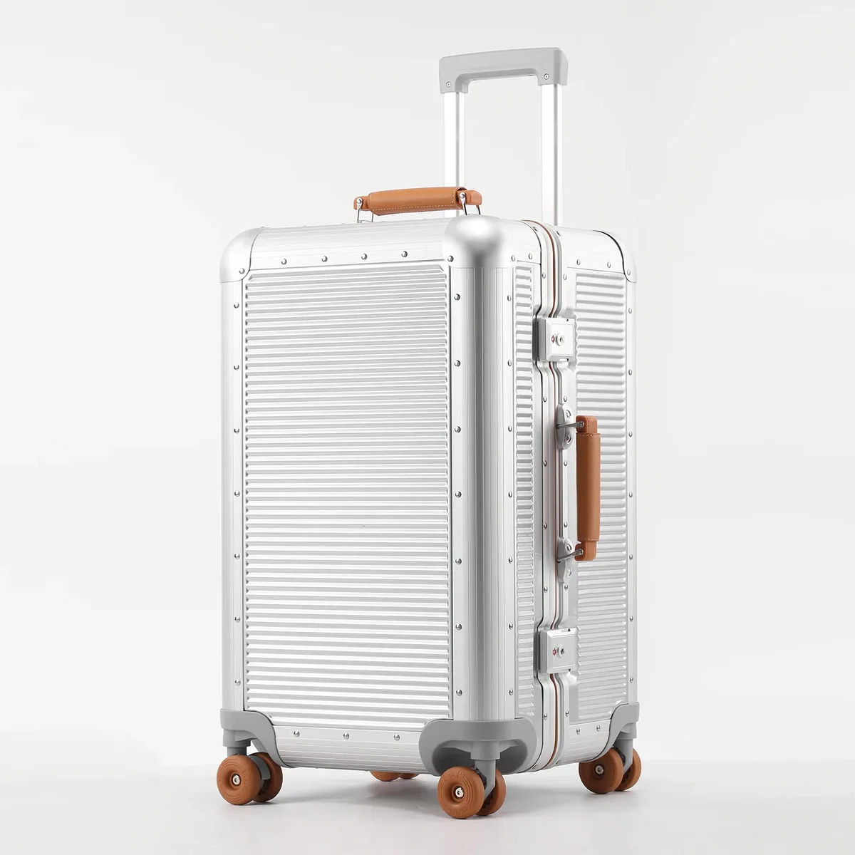 valise en aluminium avec cadre pc, 20/24/28 pouces, grande capacité 3:7, roues silencieuses en gel, serrure tsa, sac de voyage, porte-gobelet et crochet