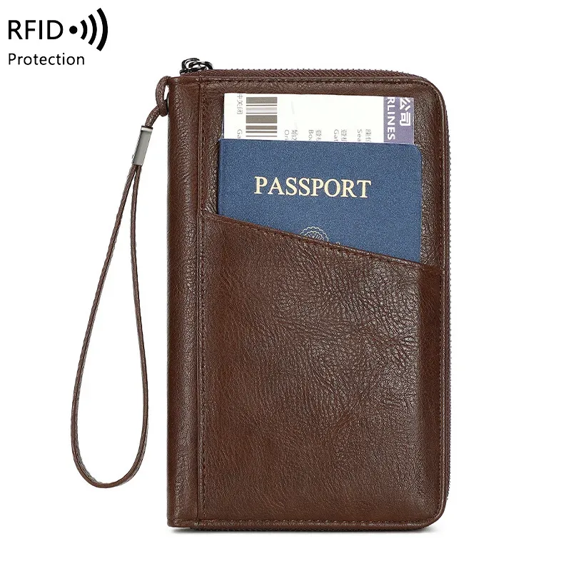 porte-passeports familial pour 5 personnes, en cuir, avec blocage rfid, porte-passeports multiple avec fermeture éclair, organiseur de documents de voyage