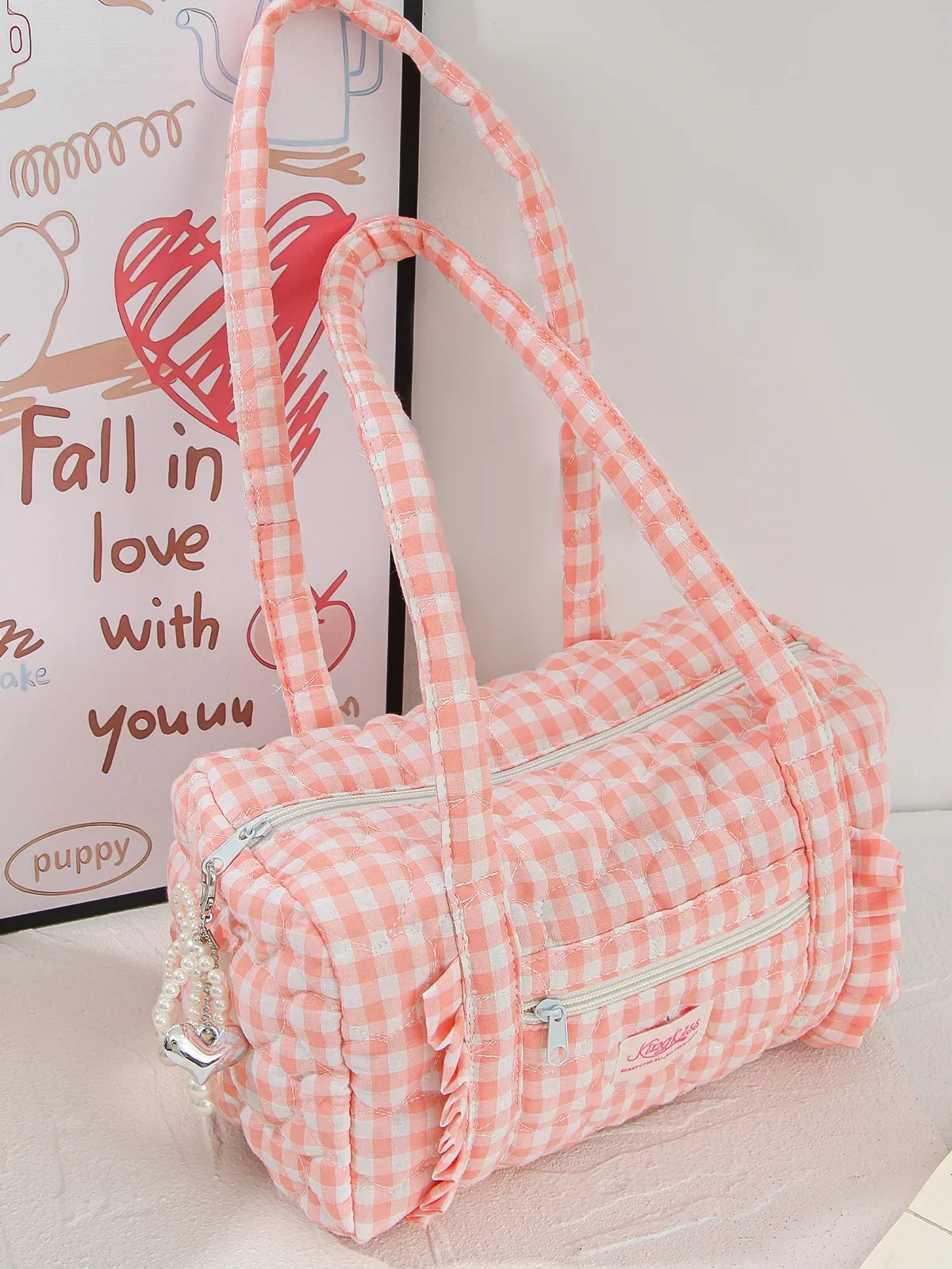 sac de voyage à carreaux bleus, sac de voyage multifonctionnel de grande capacité, sac de rangement portable pour articles de toilette quotidiens 1 pièce