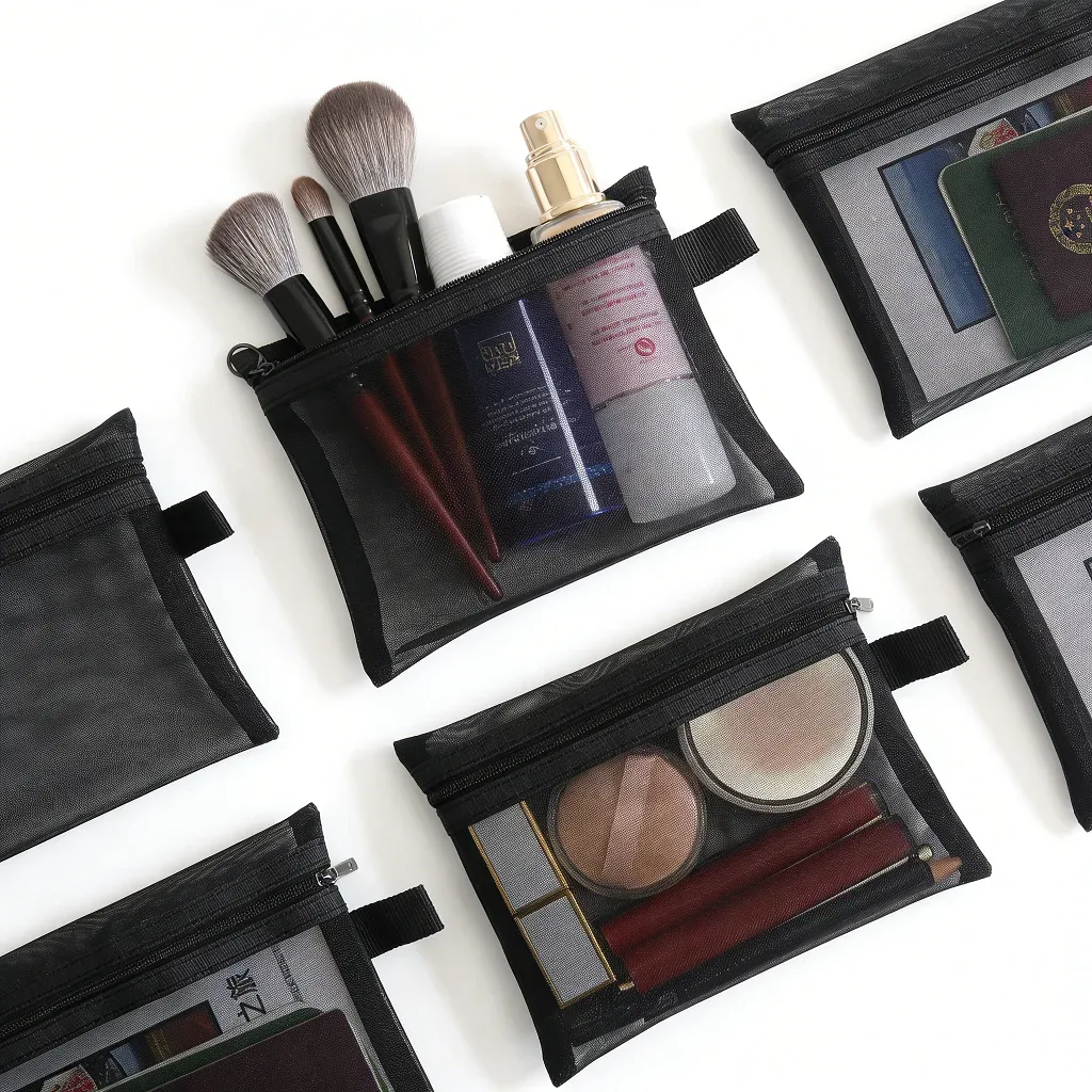 sac à cosmétiques en maille, sac de rangement de voyage, organisateur de maquillage, pochette de maquillage pour femme, petite et grande trousse de toilette portable