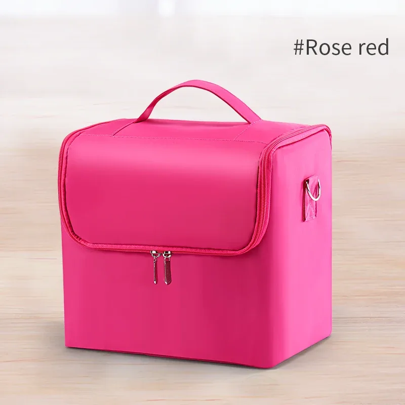 grand étui de transport de maquillage pour femmes, boîte de rangement de sac de voyage, étui organisateur d'ongles professionnel à 4 niveaux avec réglable