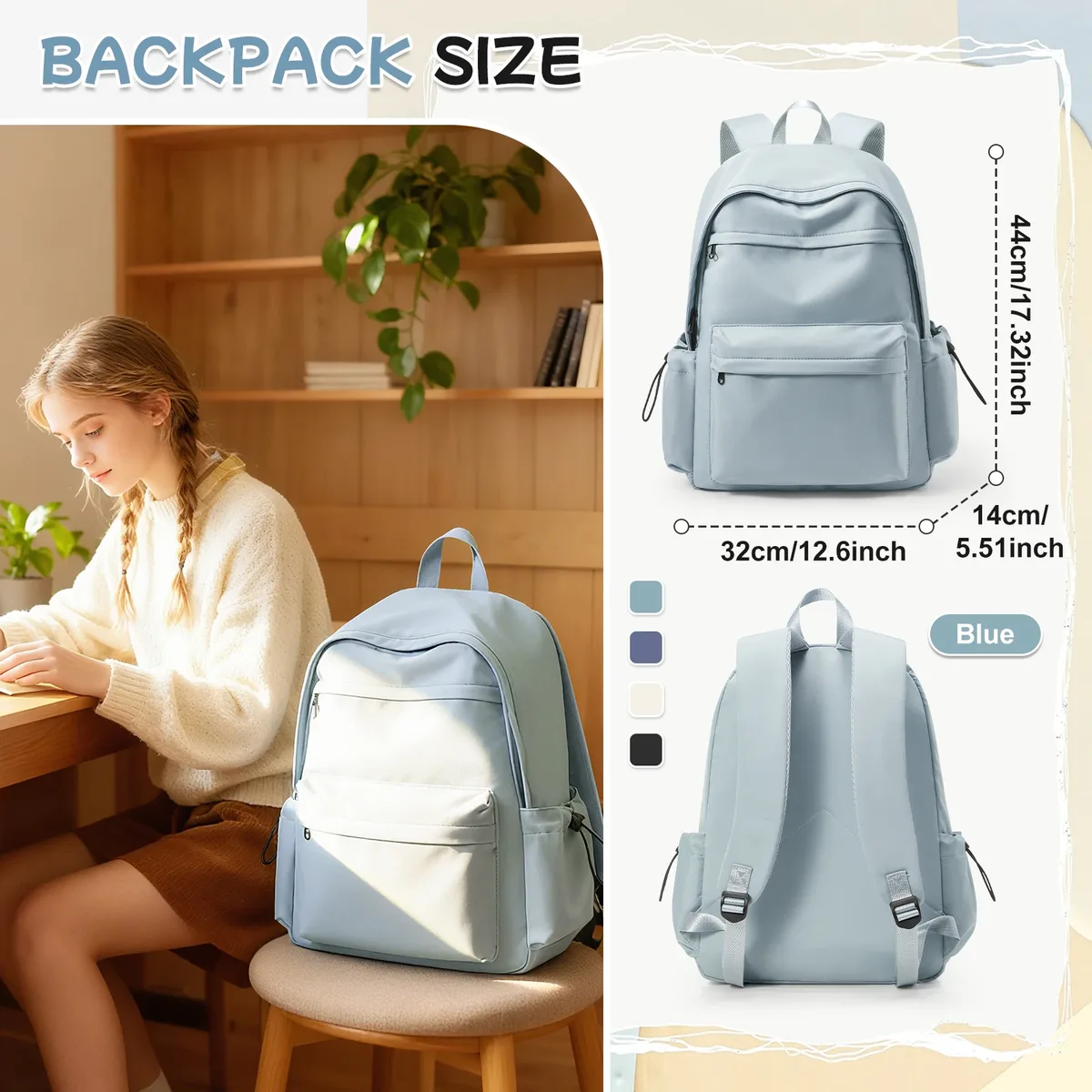 sac à dos décontracté universitaire, grande capacité, léger, pour lycéens, pour adolescents, convient pour ordinateur portable de 14 pouces