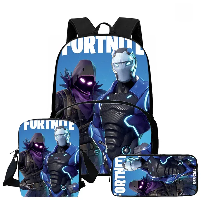 ensemble de 3 sacs à dos fortnite cartoon unisexe pour garçons et filles, sac à dos avec poche avant, sac bandoulière et trousse à crayons, meilleur cadeau