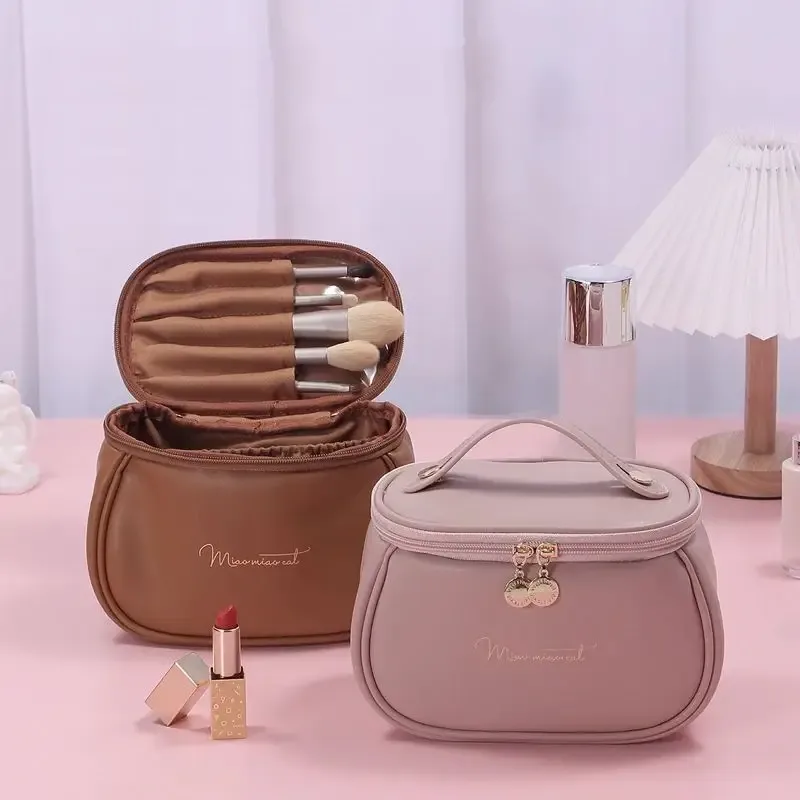 sac de maquillage imperméable de haute qualité, grande capacité, portable, pour femmes, sac de toilette en cuir pu, sac de rangement pour cosmétiques de voyage