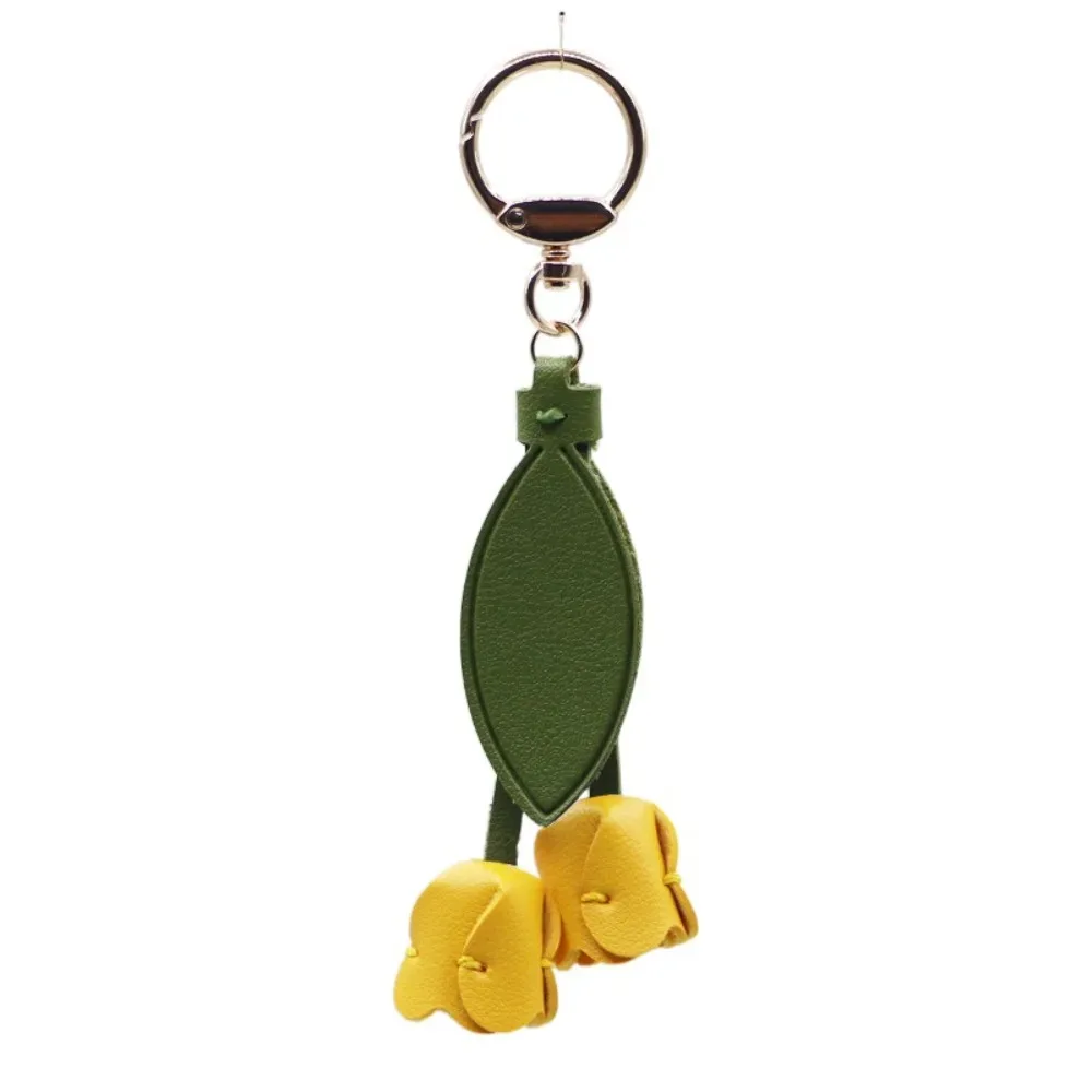 pendentif de sac en forme de tulipe, en cuir pu, style coréen, décoration de sac à dos, breloques pour sac, accessoires assortis, porte-clés de voiture, pour femme