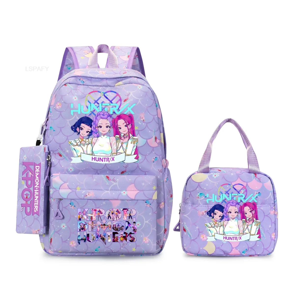sac à dos kpop demon hunters 3 pièces rumi mira zoey, sac à dos de grande capacité, cartable pour adolescents et femmes, sac de voyage décontracté pour ordinateur portable, mochilas