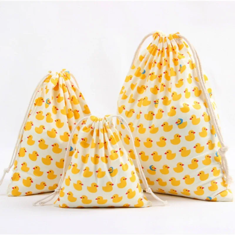 sac à dos en tissu coton pour femme, petit canard jaune, motif kiwi, sac de rangement de poche, design animali