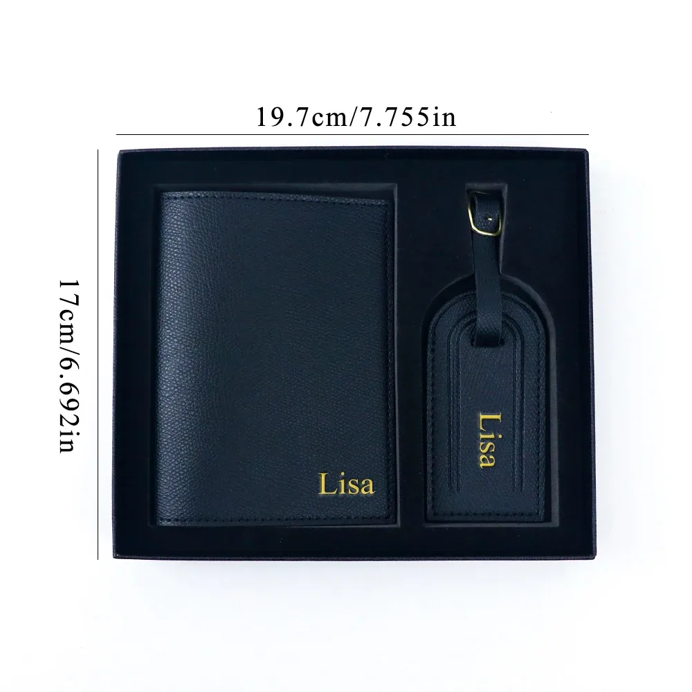 porte-passeport de voyage en cuir pu avec nom personnalisé et étiquette anti-perte pour bagages avec boîte-cadeau de voyage essentielle