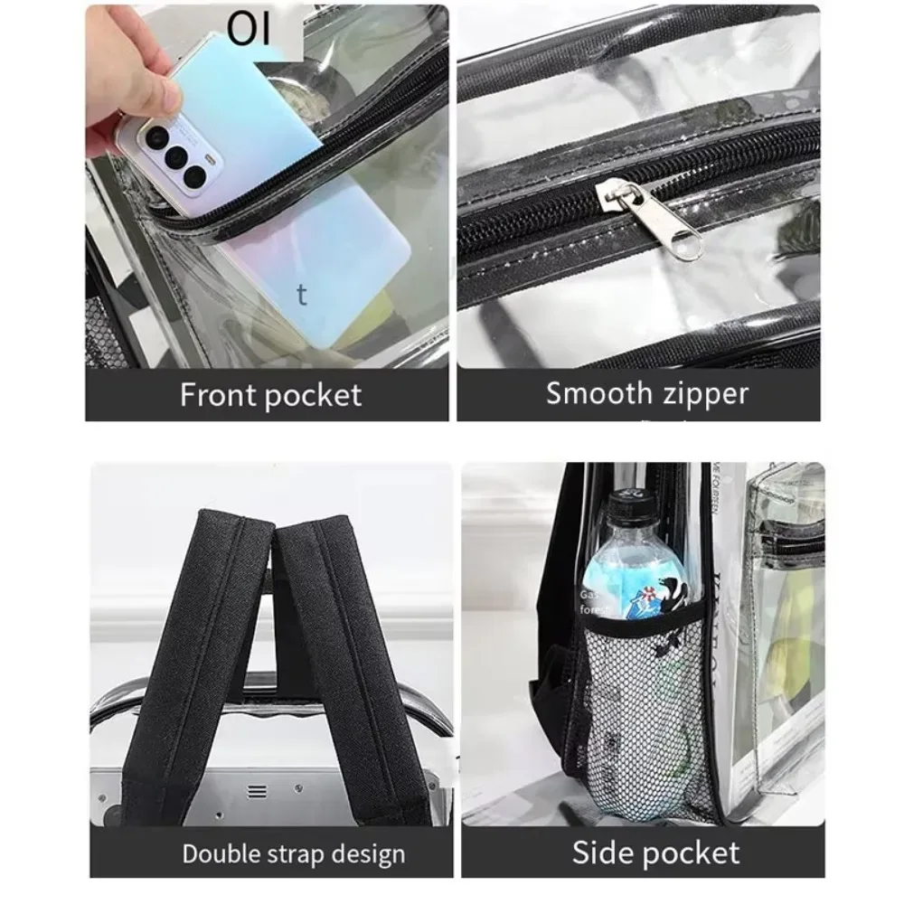 sac à dos transparent en pvc transparent, grande capacité, sangle à coussin d'air, imperméable, résistant à l'usure, sac d'école unisexe pour enfants, pour voyage
