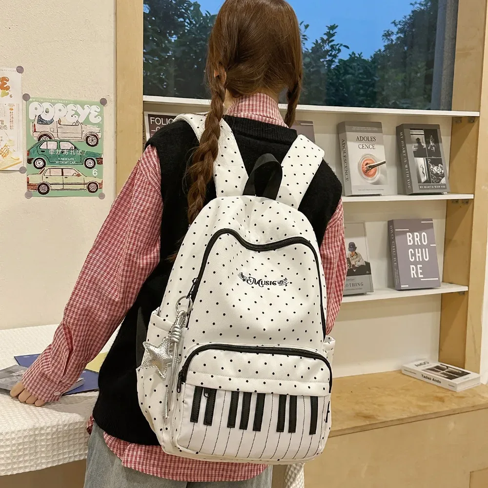 piano personnalisé mochilas mujer imprimé à pois mochila grande capacité sac à la mode simple bolsas sac à dos sacs pour femme