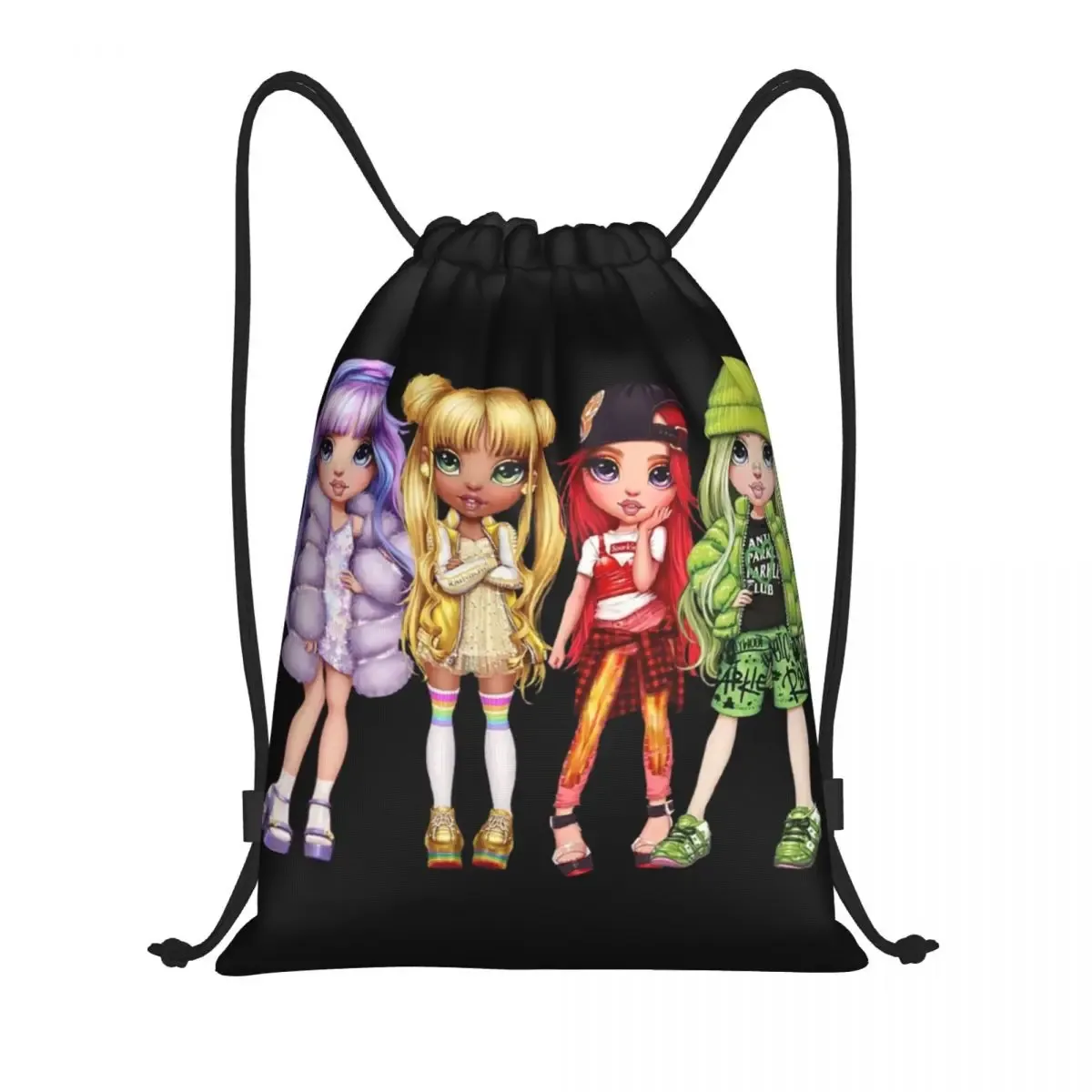 sac à dos personnalisé arc-en-ciel avec cordon de serrage pour pause d'hiver, sac de sport pour femmes et hommes, sac d'entraînement de dessin animé tv