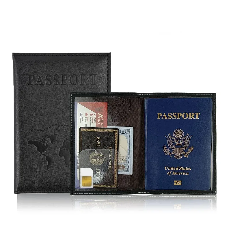 Porte-passeport, couverture portefeuille, essentiels de voyage, étui à cartes en cuir Pu, accessoires de voyage internationaux pour femmes/hommes