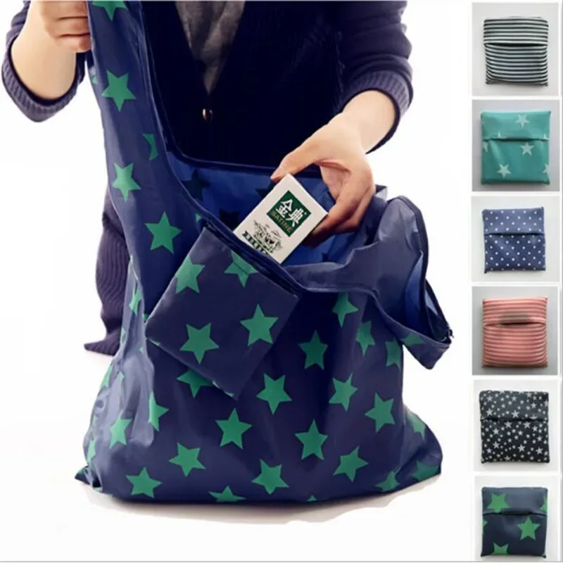 sac de courses pliable vert imprimé à la mode, pochette pliante, sacs à main pratiques, sacs de rangement de grande capacité, 1 pièce