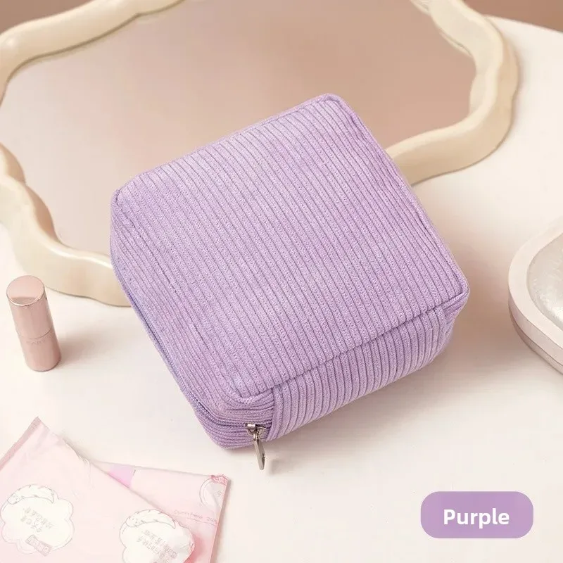 sac de maquillage mignon en velours côtelé pour femmes, petit sac de voyage portable, sacs cosmétiques de couleur unie, sac de toilette à fermeture éclair, pochette de rangement