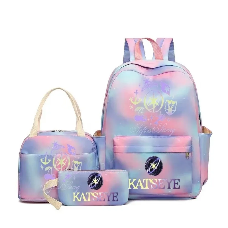 sac à dos grande capacité imprimé katseye amusant, léger, pour l'école, les voyages, décontracté, pour femmes et filles, avec compartiment pour stylos et sac à déjeuner