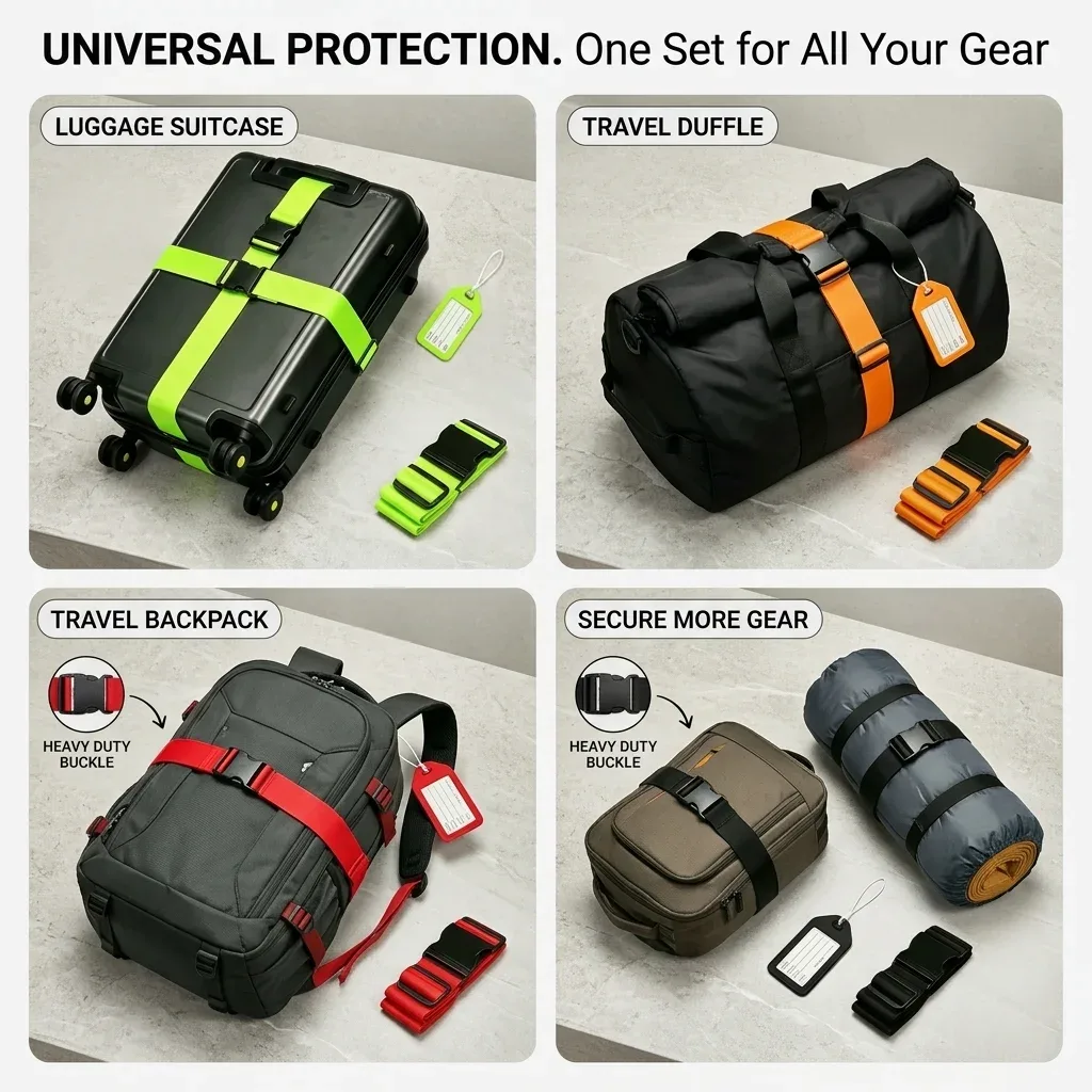 ensemble de 2 pièces - (1 sangle de bagage de 2 m, 1 étiquette d'identification) sangles de bagage et attaches de voyage multicolores et lumineuses, idéales pour sécuriser les bagages, les sacs à main et les bagages de voyage, permettant d'identifier rapidement les bagages personnels grâce à l'étiquette d'identification, un cadeau indispensable pour halloween.