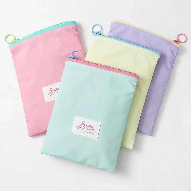 Ensemble de trousses de toilette minimalistes Macaron avec fermeture éclair, sac de rangement multifonction pour maquillage, câbles, documents, petites monnaies