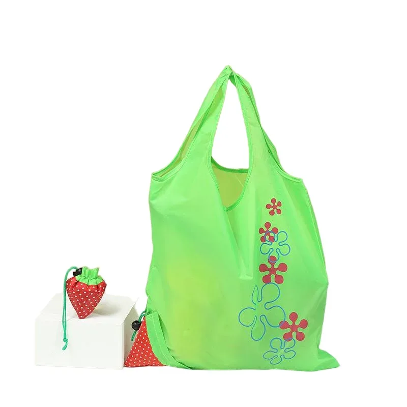 sac fourre-tout pliable en forme de fraise, sac à bandoulière de shopping créatif, sac de rangement portable écologique en polyester